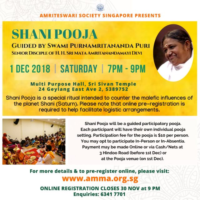 Satsangh ~ Guided SHANI POOJA & Discourse - Amriteswari Society, Singapore