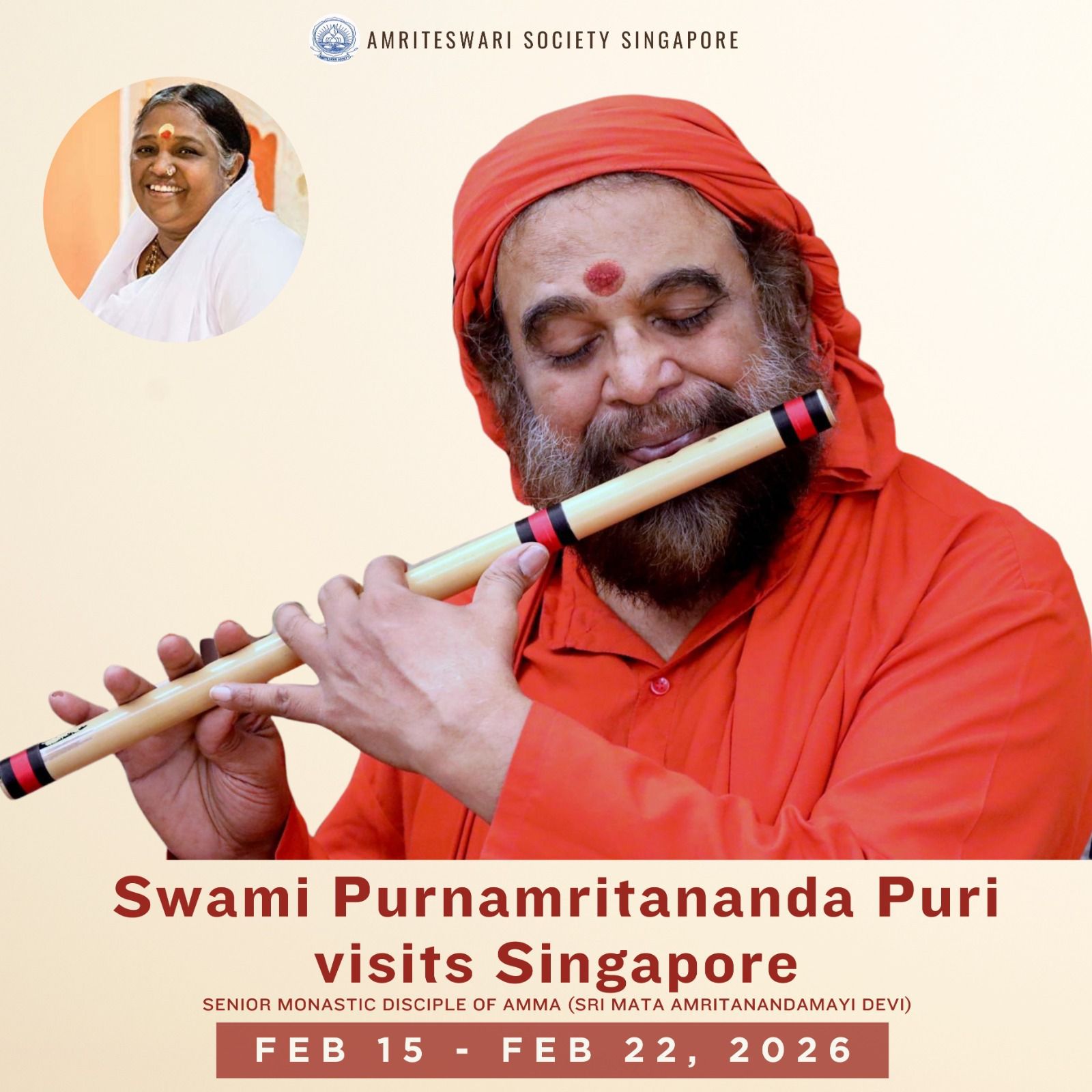 Swami Purnamritananda Puri Visits Singapore 15 to 22nd Feb 2026